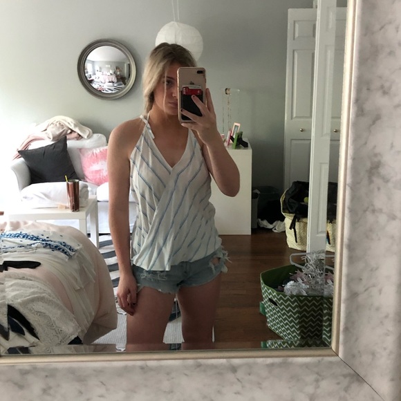 blue and white striped wrap/cross, low back tank - Picture 4 of 4